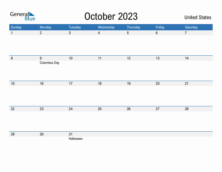 Fillable October 2023 Calendar