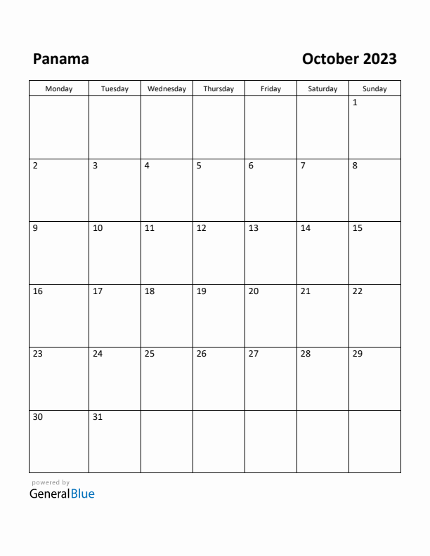 October 2023 Calendar with Panama Holidays