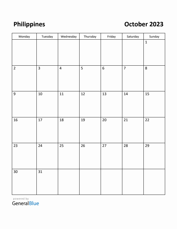 October 2023 Calendar with Philippines Holidays