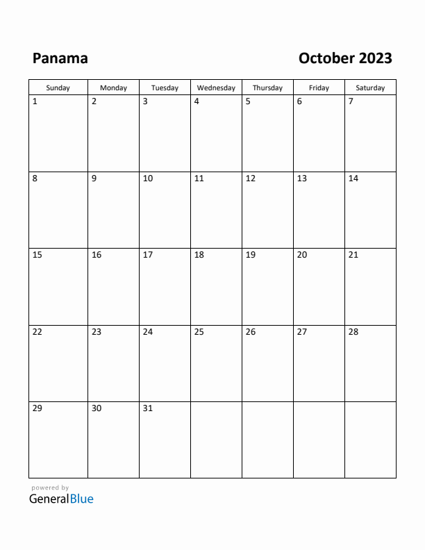 October 2023 Calendar with Panama Holidays