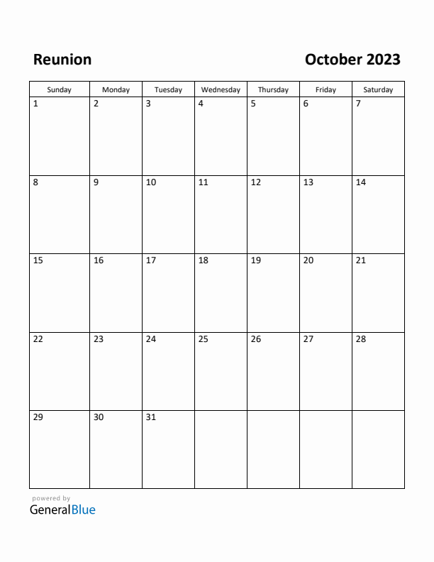 October 2023 Calendar with Reunion Holidays