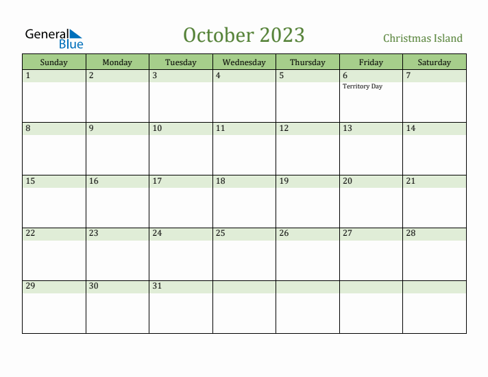 October 2023 Calendar with Christmas Island Holidays