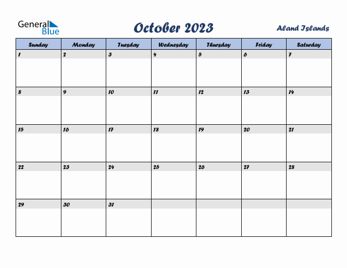 October 2023 Calendar with Holidays in Aland Islands