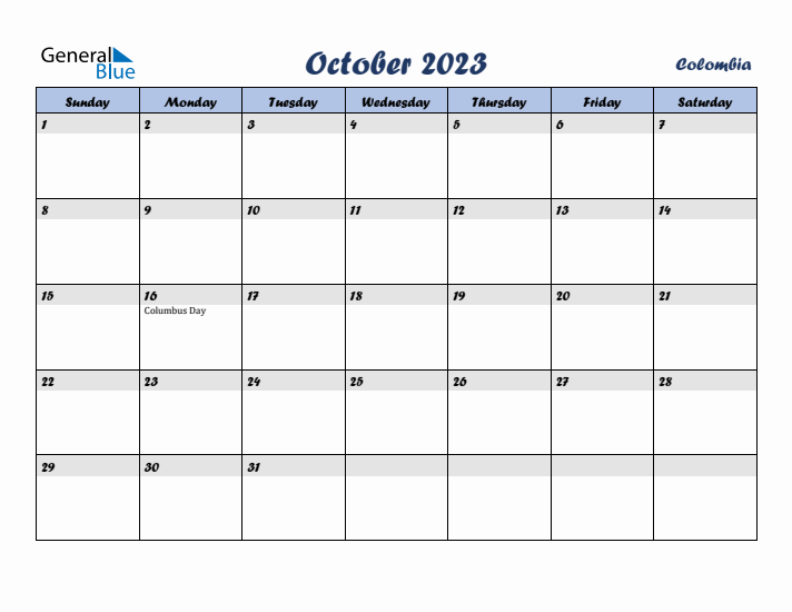 October 2023 Calendar with Holidays in Colombia