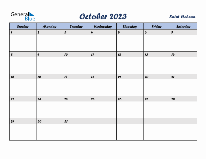 October 2023 Calendar with Holidays in Saint Helena