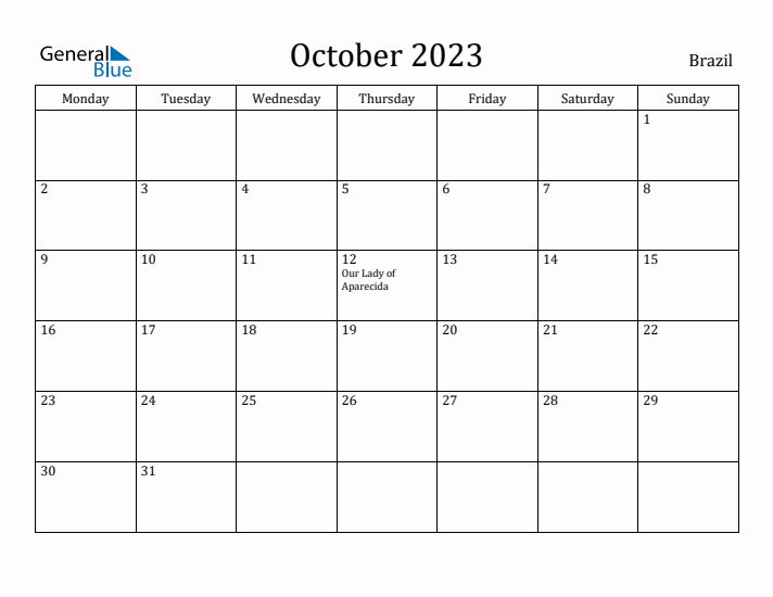 October 2023 Calendar Brazil