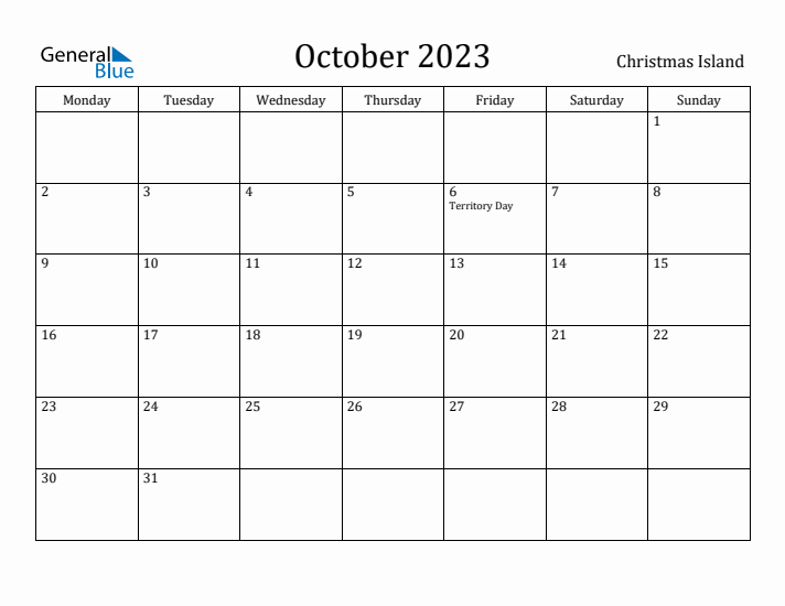 October 2023 Calendar Christmas Island