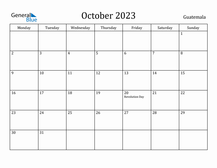 October 2023 Calendar Guatemala