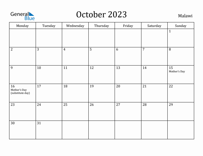 October 2023 Calendar Malawi