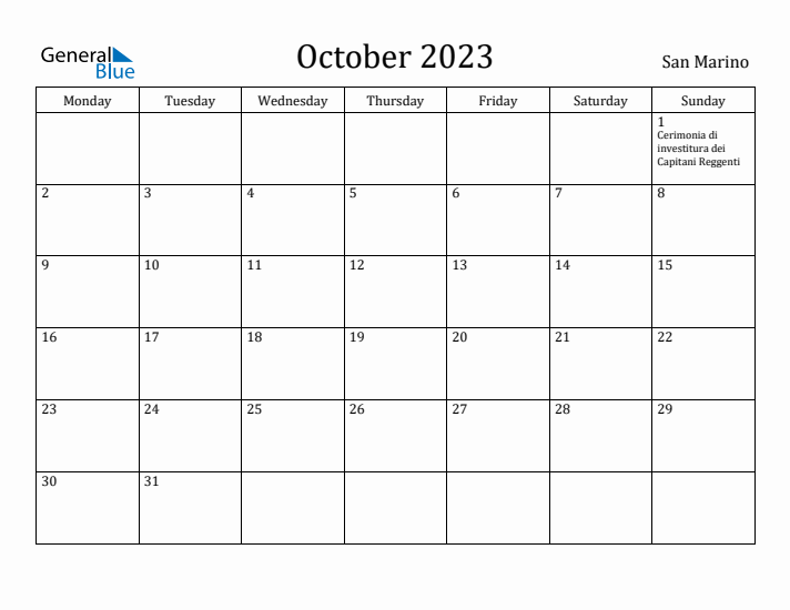 October 2023 Calendar San Marino