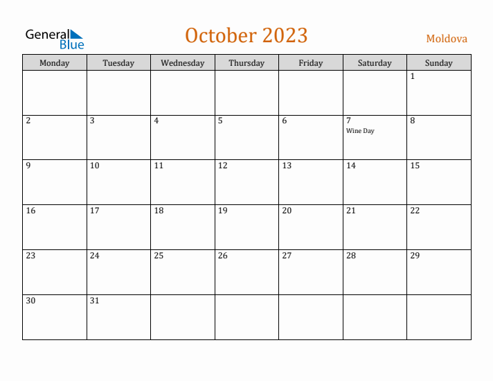 October 2023 Holiday Calendar with Monday Start