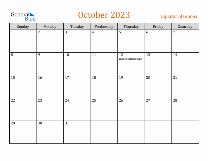 October 2023 Holiday Calendar with Sunday Start