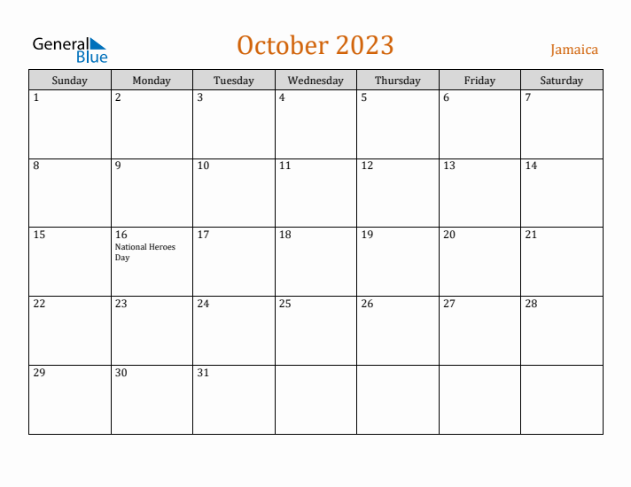 October 2023 Holiday Calendar with Sunday Start