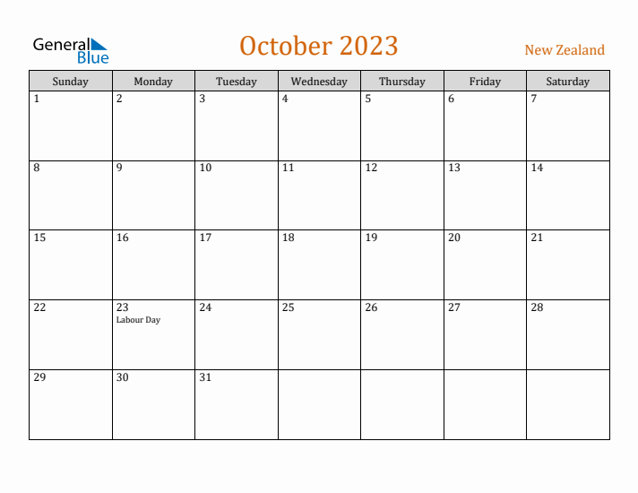 October 2023 Holiday Calendar with Sunday Start