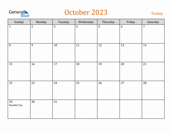 October 2023 Holiday Calendar with Sunday Start