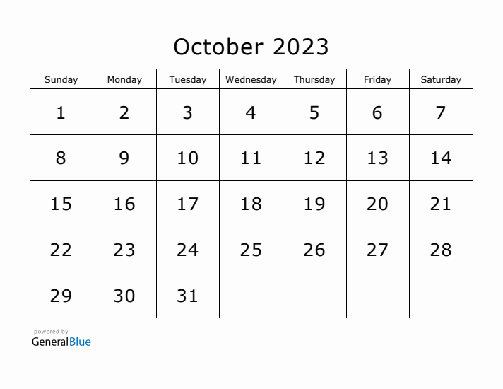 Printable October 2023 Calendar - Sunday Start