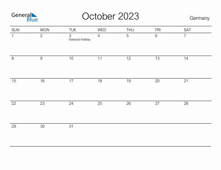 Printable October 2023 Calendar for Germany