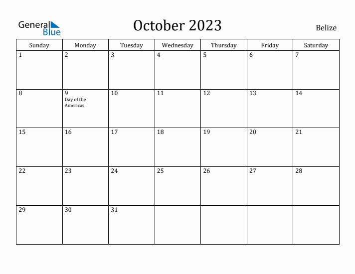 October 2023 Calendar Belize