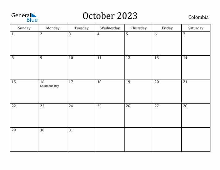 October 2023 Calendar Colombia