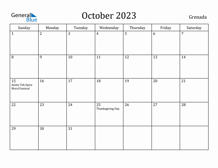 October 2023 Calendar Grenada