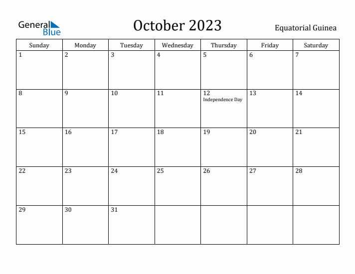 October 2023 Calendar Equatorial Guinea