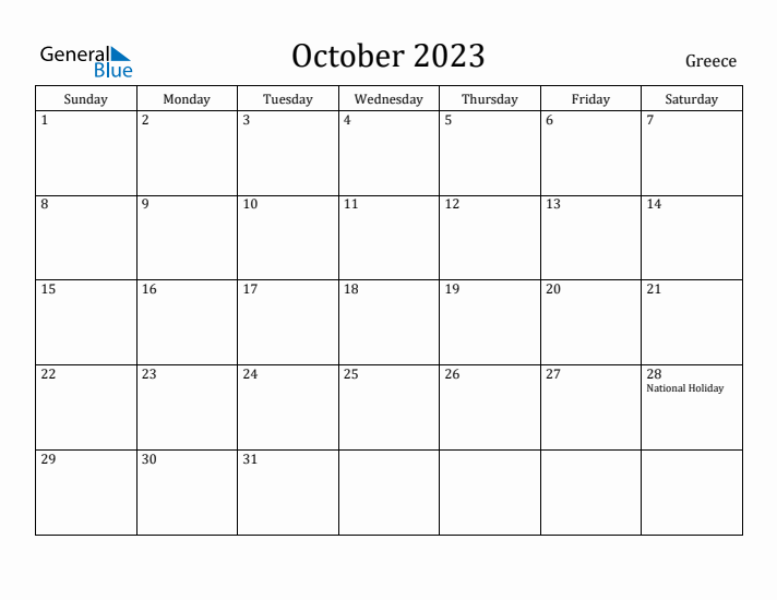 October 2023 Calendar Greece