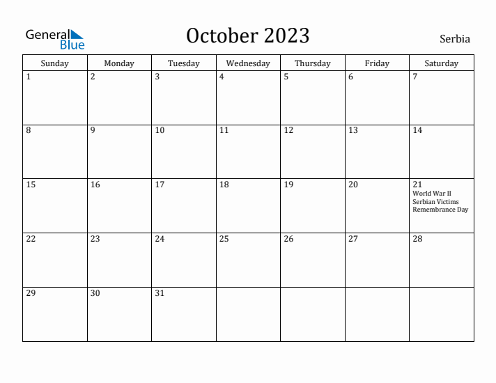 October 2023 Calendar Serbia