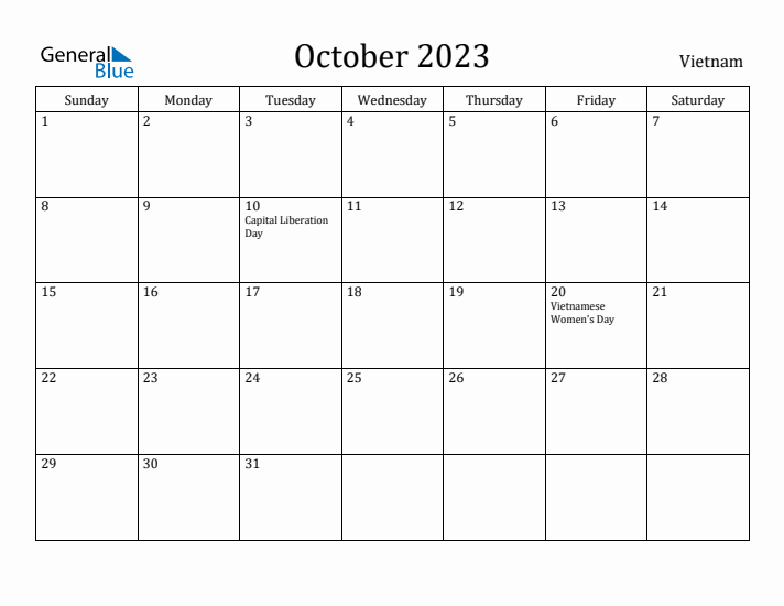 October 2023 Calendar Vietnam