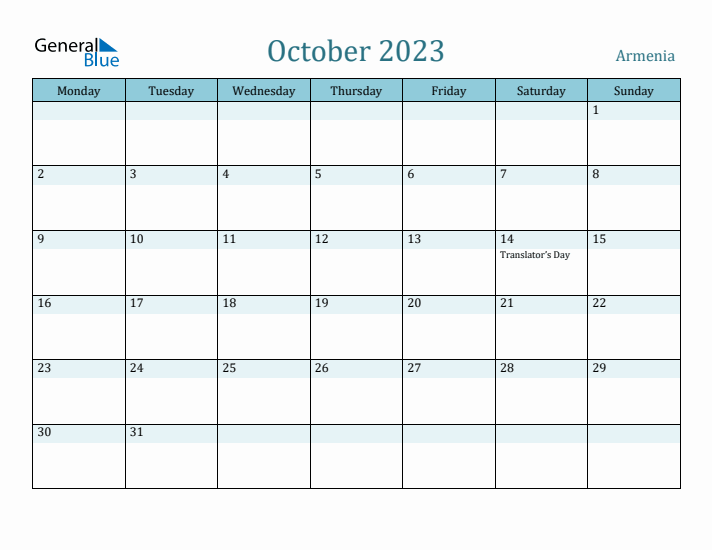 October 2023 Calendar with Holidays