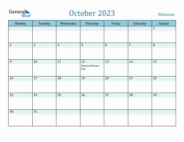 October 2023 Calendar with Holidays