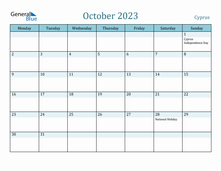 October 2023 Calendar with Holidays