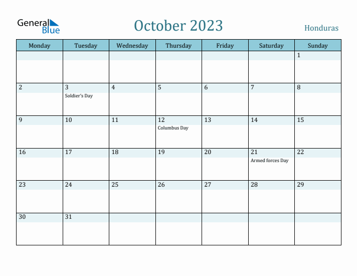 October 2023 Calendar with Holidays