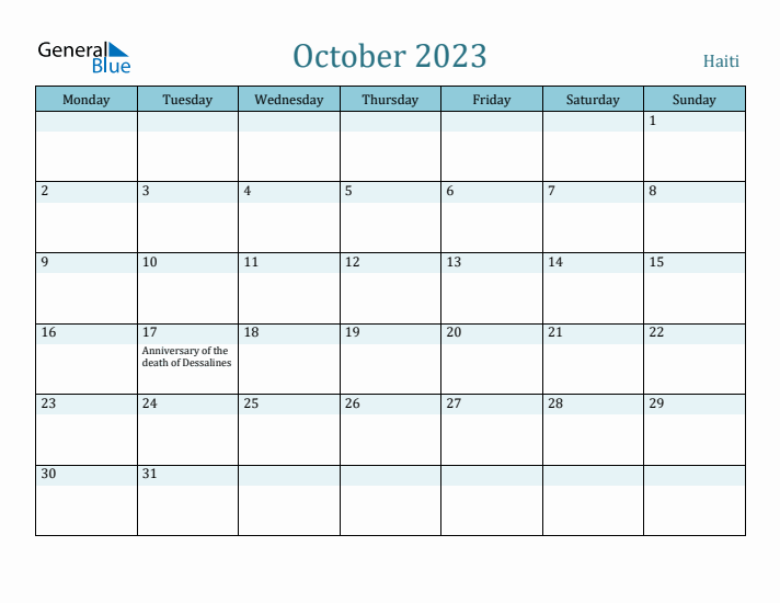 October 2023 Calendar with Holidays