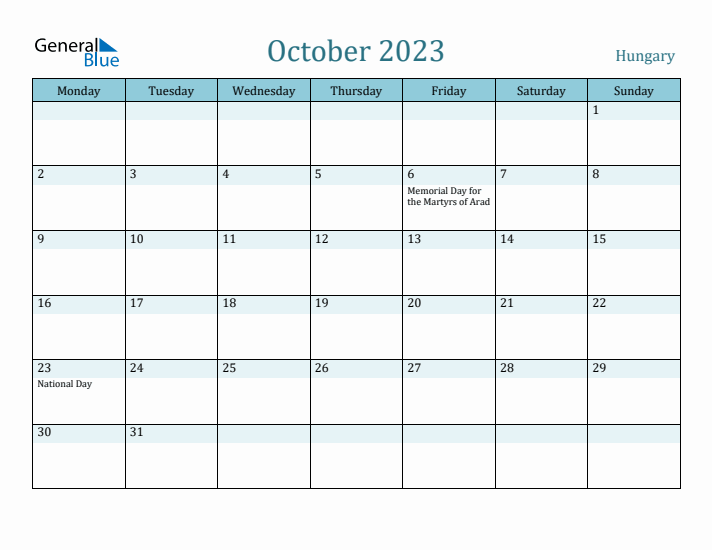 October 2023 Calendar with Holidays