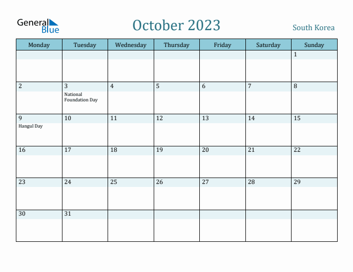 October 2023 Calendar with Holidays