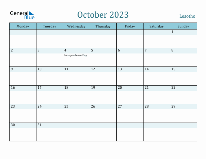 October 2023 Calendar with Holidays