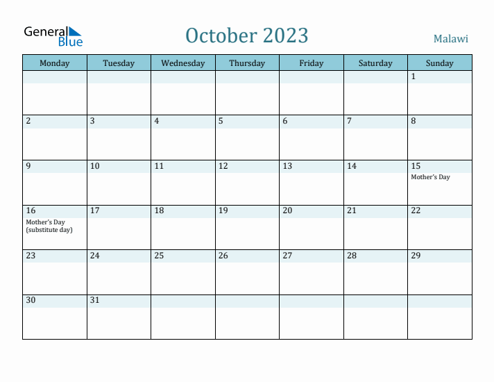 October 2023 Calendar with Holidays