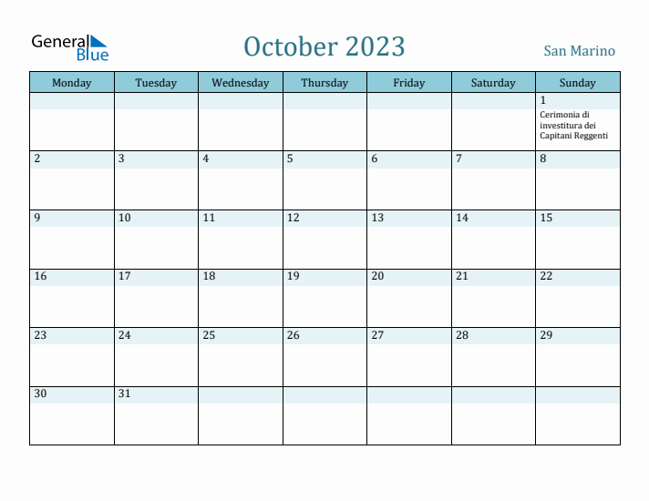 October 2023 Calendar with Holidays