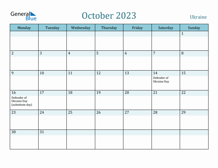 October 2023 Calendar with Holidays