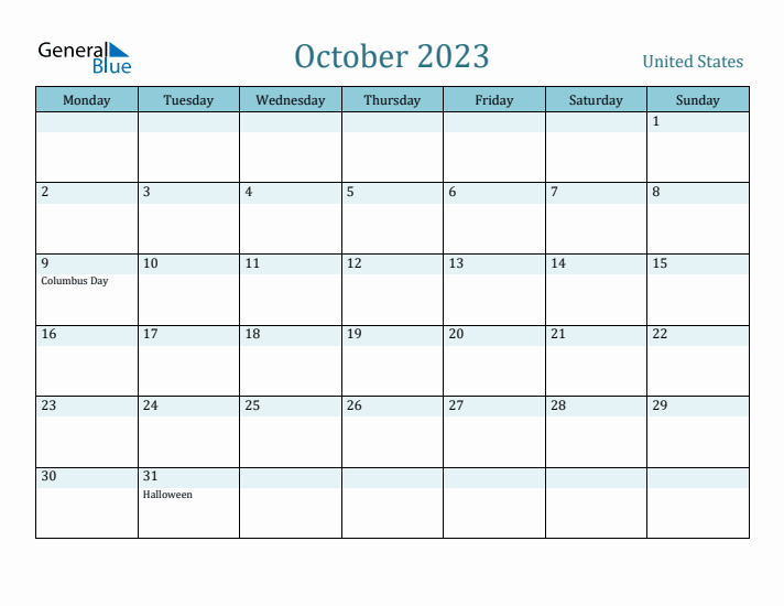 October 2023 Calendar with Holidays