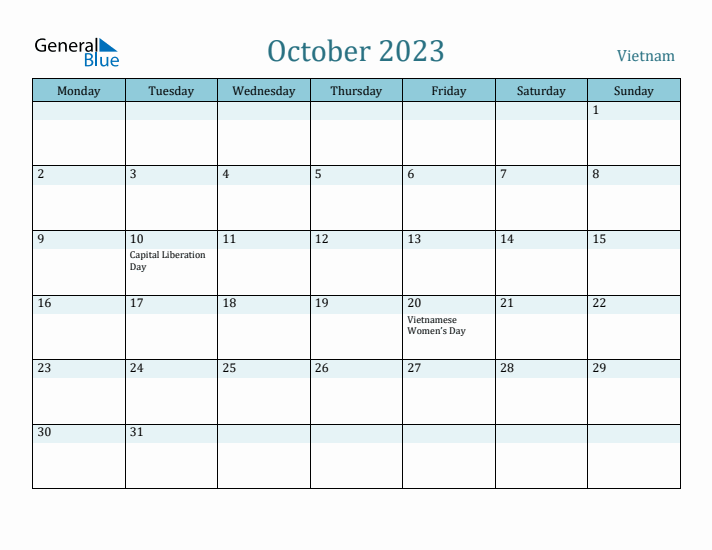 October 2023 Calendar with Holidays