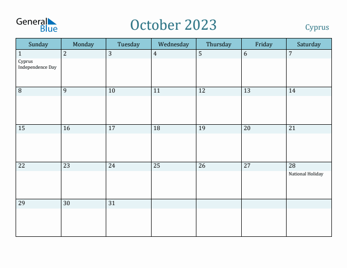 October 2023 Calendar with Holidays