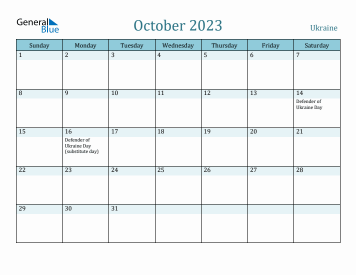 October 2023 Calendar with Holidays