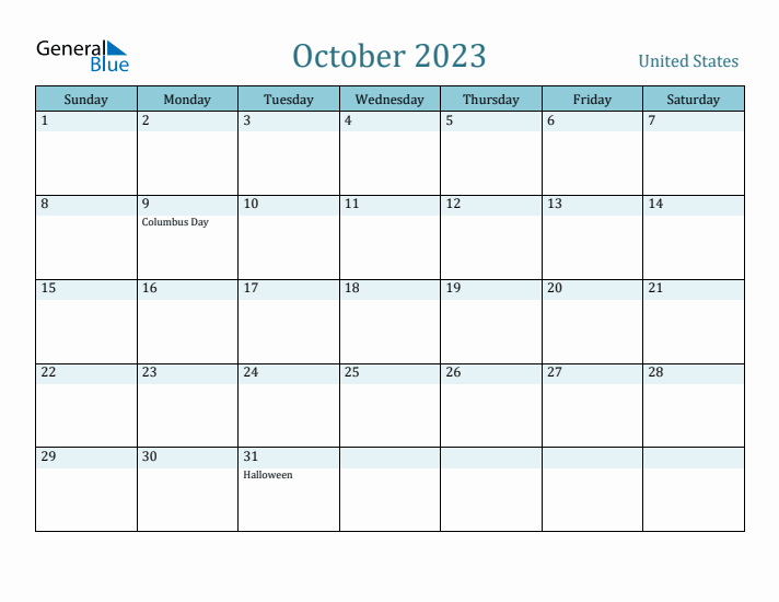 October 2023 Calendar with Holidays