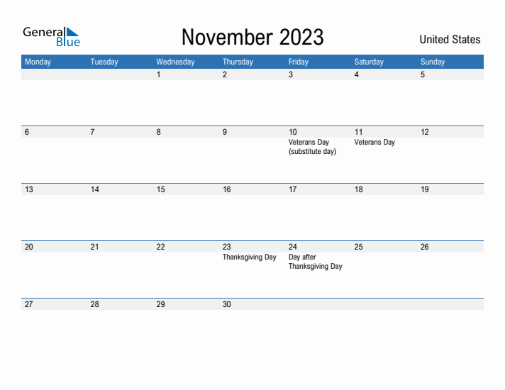 Fillable November 2023 Calendar