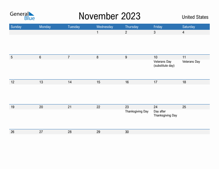 Fillable November 2023 Calendar