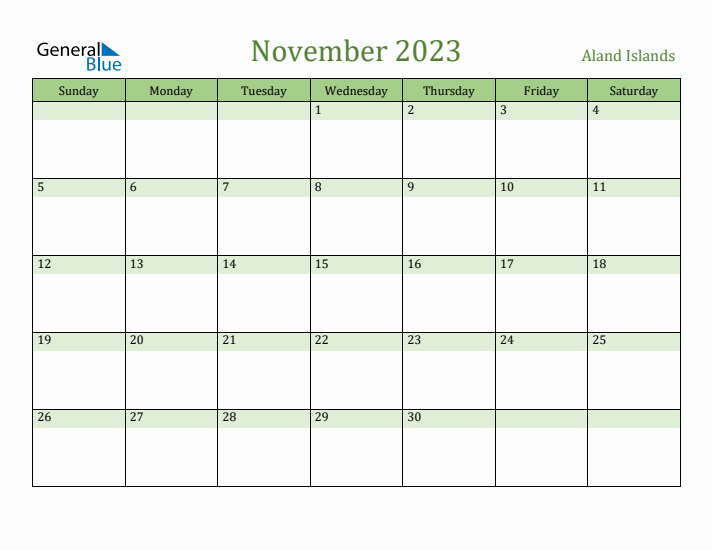 November 2023 Calendar with Aland Islands Holidays