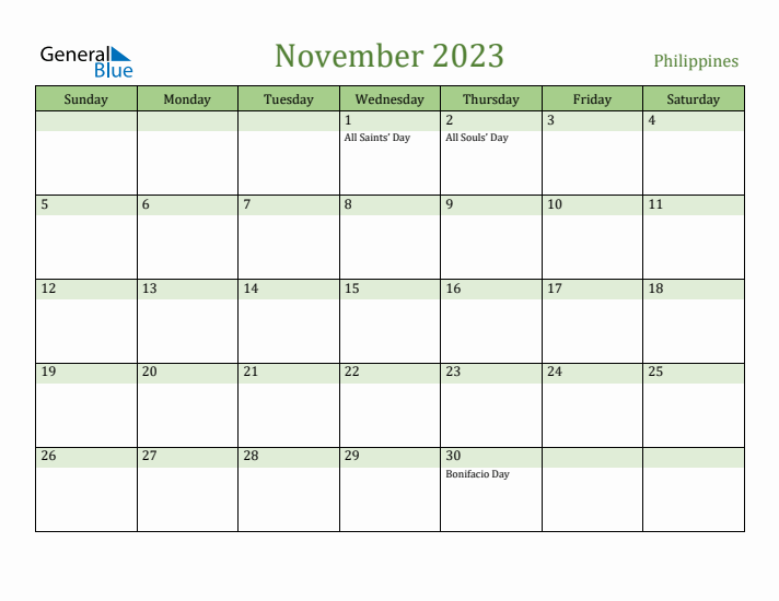 November 2023 Calendar with Philippines Holidays