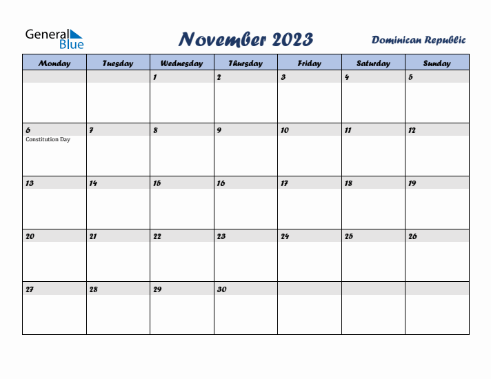 November 2023 Calendar with Holidays in Dominican Republic