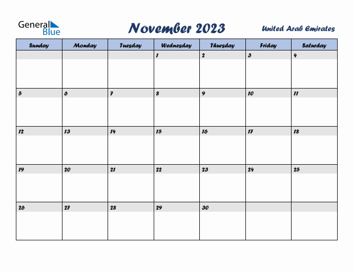 November 2023 Calendar with Holidays in United Arab Emirates